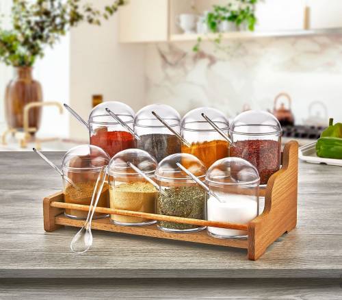 Set borcan de condimente si rafturi de bucatarie Spice Jar & Kitchen Shelf Set 656 - De lemn - 333x163x175 cm