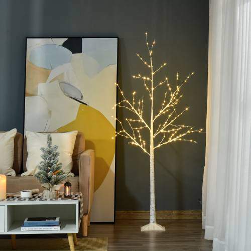 HomCom Arbore de Craciun cu lumini LED - baza patrata si cablu de alimentare pentru interior si exterior - din otel si PP - 20x20x150 - alb | aosom ro