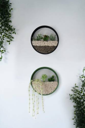 Decoratiune de perete Metal Green Panda - Verde - Negru - 30x5x30 cm - 2 bucati