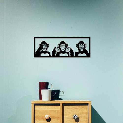Decoratiune de perete Metal Three Monkeys - S - Negru - 18x1x50 cm