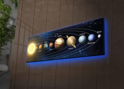 Tablou Canvas cu Led Sistemul Solar fara Priza - Albastru - 90x3x30 cm