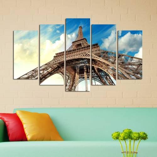 Tablou MDF ( 5 buc ) Paris Eiffel Turnul - Multicolor - 1x60x110 cm