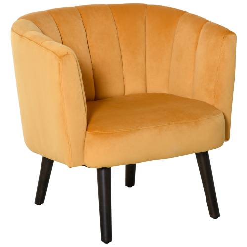 HOMCOM Fotoliu din Catifea pentru Sufragerie - Fotoliu scaun pentru Dormitor in Stil Vintage Galben 79x66 - 5x79cm