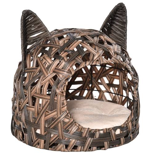 Casuta pentru pisici cu Cadru de sarma - captusit cu plus - pentru pisici max 4 - 5kg - F46x40cm - maro PawHut | Aosom RO