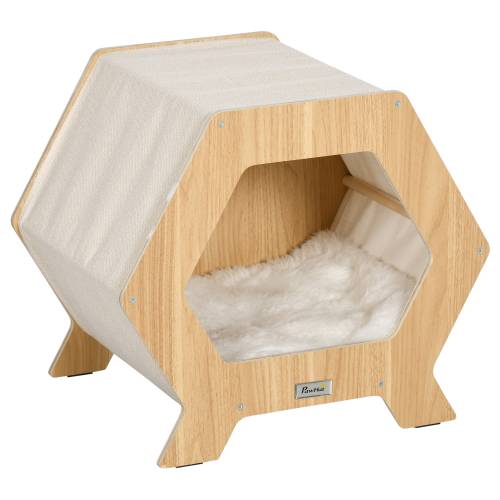 PawHut Casa moderna pentru pisici - pat inaltat pentru pisici - adapost pentru pisici de interior - cu perna moale | AOSOM RO