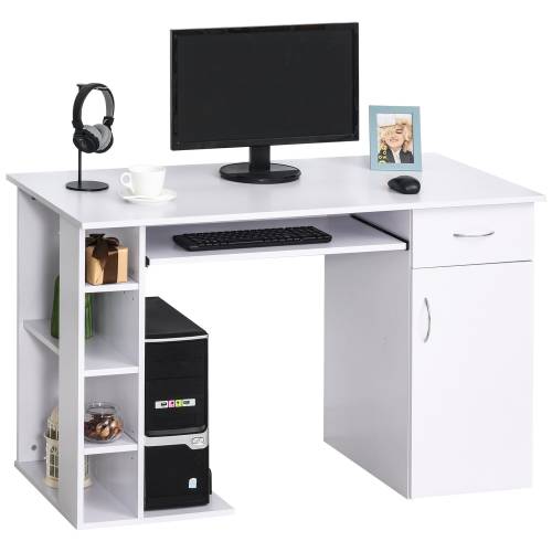 HomCom birou pentru PC - cu rafturi - 120x60x74 cm - alb | AOSOM RO