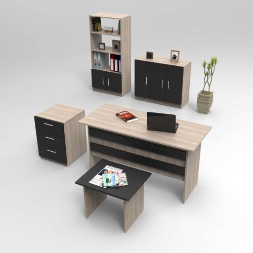 Set de mobilier de birou Barsto - Alb - Nuc - Stejar - 5 piese Elegante