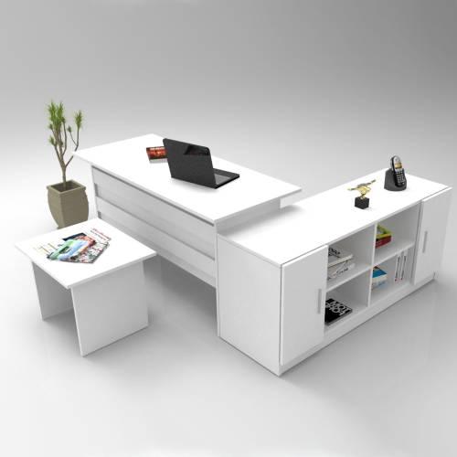Set de mobilier de birou mini Linta - Alb - Nuc - Stejar - Birou - Masuta - Consola