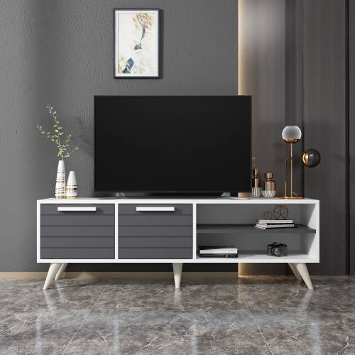 Comoda TV Noyan - White - Anthracite - Alb - 48x30x150 cm
