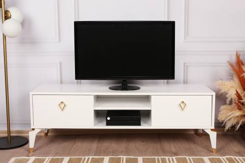 Comoda TV Posh - Alb - Maro inchis - 143 x 47 x 40 cm