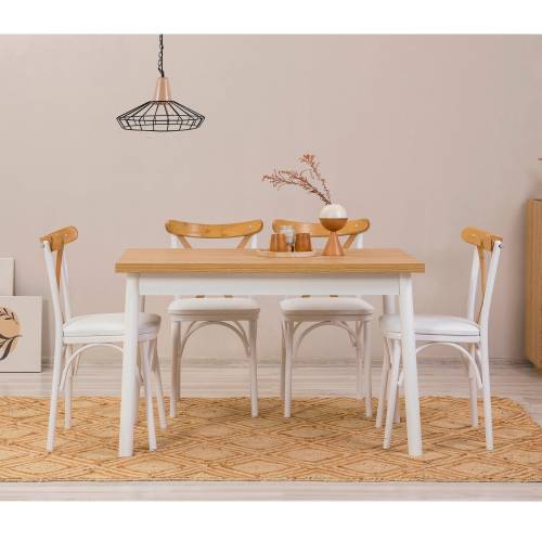 Set masa si scaune (5 bucati) OLIVER SBT WHITE KARINA-Table & Chairs Set 2 - Alb - 77x75x120 cm