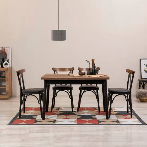 Set masa si scaune extensibile (5 bucati) OLIVER SBT WHITE KARINA-Table & Chairs Set 5 - Negru - 77x75x120 cm