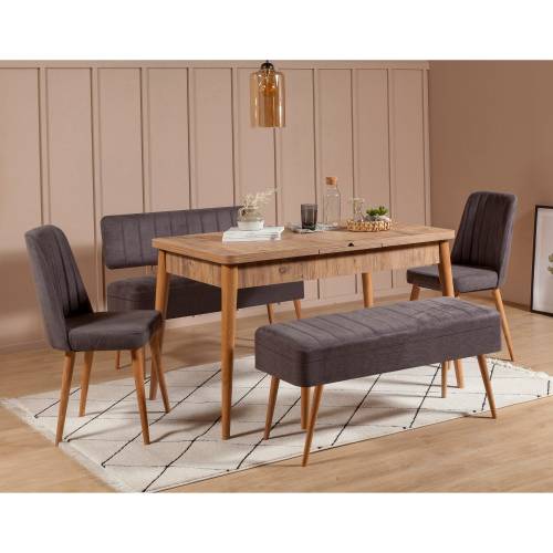 Set masa si scaune extensibile (5 bucati) Vina 0701 - 4 - Anthracite - Atlantic Extendable Dining Table & Chairs Set 1 - Stejar - 77x75x120 cm