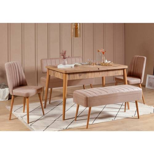 Set masa si scaune extensibile (5 bucati) Vina 0701 - 4 - Anthracite - Atlantic Extendable Dining Table & Chairs Set 6 - Stejar - 77x75x120 cm