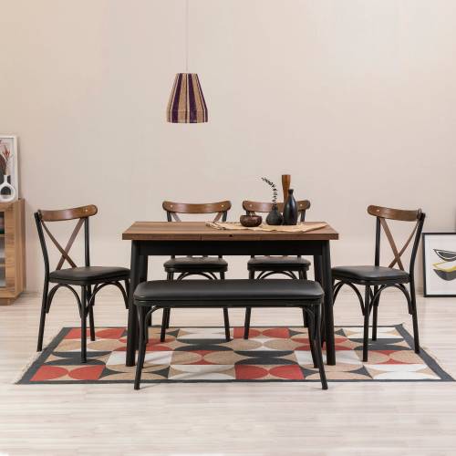 Set masa si scaune extensibile (6 bucati) OLIVER ACLBAROK Extendable Dining Table & Chairs Set 1 - Negru - 77x75x120 cm