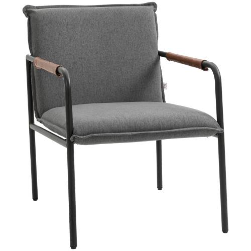 Scaun industrial capitonat HOMCOM - fotoliu tapitat - scaun de living cu brate invelite in piele PU si picioare din otel - gri | Aosom RO