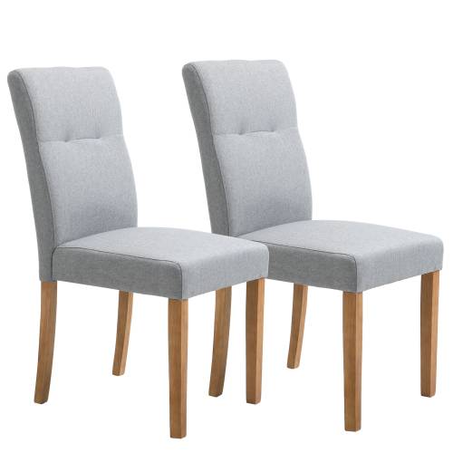 Set de 2 Scaune tapitate HOMCOM pentru Sufragerie si Bucatarie - scaun cu spatar inalt - gri deschis | Aosom RO