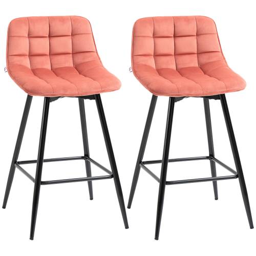 Set de 2 scaune de bar HOMCOM - cu spatar - tapitate - stil nordic - metal - catifea - coral - 45x47x88cm | Aosom RO