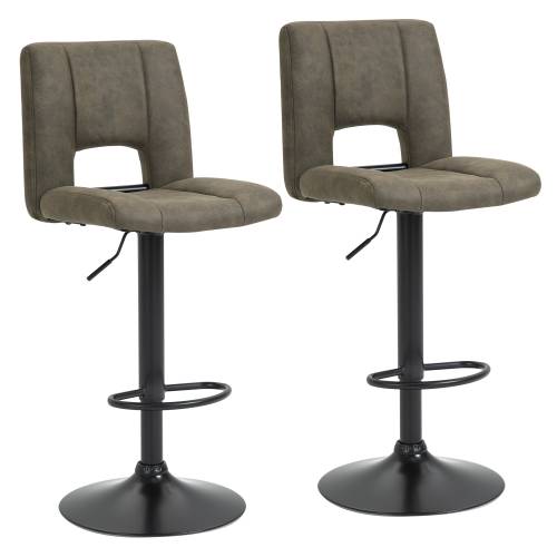 Set 2 scaune inalte de bar ritative - suport pentru picioare - antizgariere - tesatura din microfibra 415x51x94-115cm - kaki HOMCOM | Aosom RO