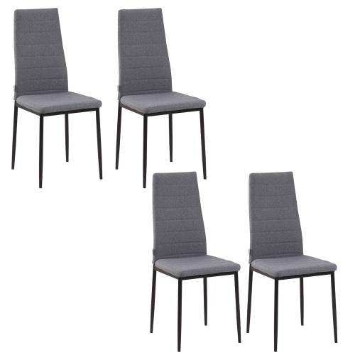 Set 4 scaune HOMCOM - cadru metal cu tapiterie efect de in - gri 41x50x97cm | Aosom RO