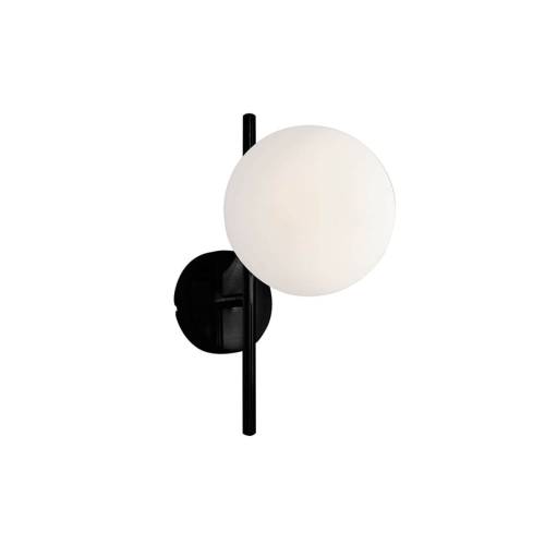 Aplica minimalista neagra FLORIS W1 cu glob alb din sticla 1x25W E14