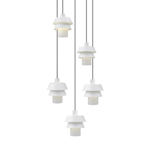 Lampa suspendata minimalista alba JAPAN din sticla si metal 5x28W G9