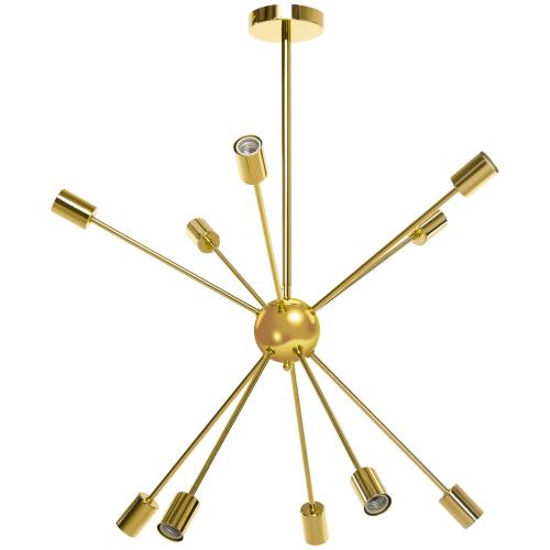 HOMCOM Lampa suspendata din metal auriu in stil Sputnik cu 10 lumini pentru bucatarie - sufragerie si dormitor - 65x65x78 - 5 cm | AOSOM RO